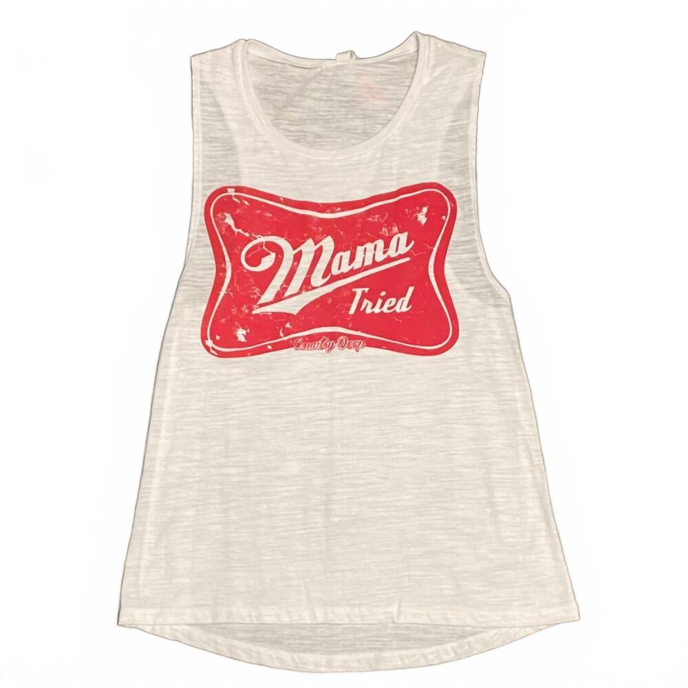 NEW COUNTRY DEEP women's mama tried graphic muscle tank in white
